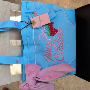 Juicy Couture Exclusive "Retro Strawberry Tote" Blue Gleam NWT